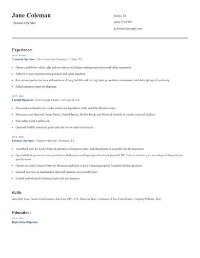 Terminal Operator Resume