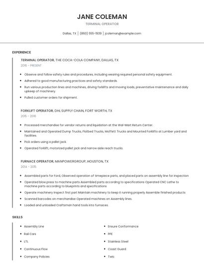 Terminal Operator Resume
