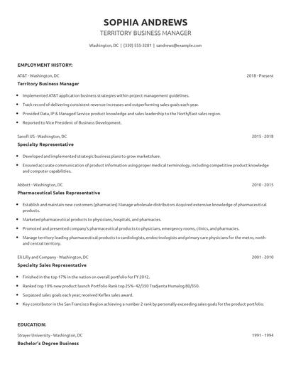 Territory Business Manager Resume