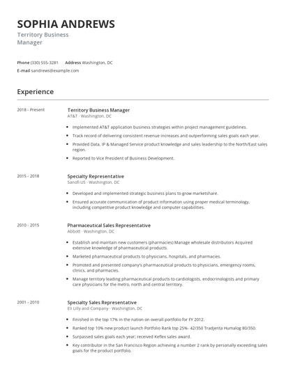 Territory Business Manager Resume