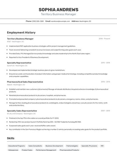 Territory Business Manager Resume