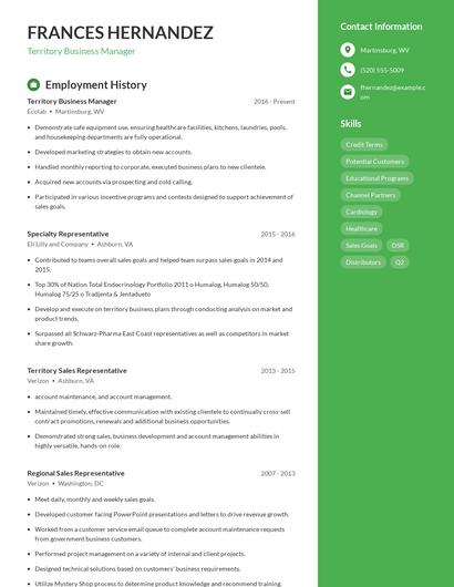Territory Business Manager Resume