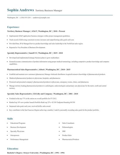 Territory Business Manager Resume