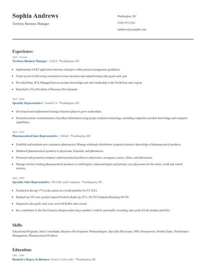 Territory Business Manager Resume