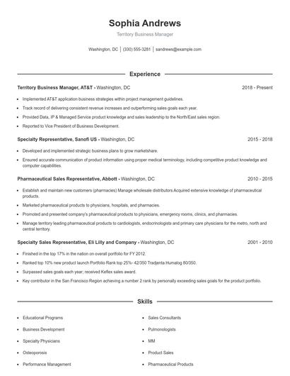Territory Business Manager Resume