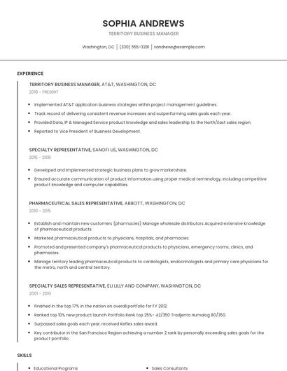 Territory Business Manager Resume