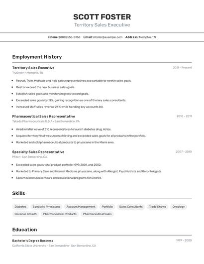 Territory Sales Executive Resume