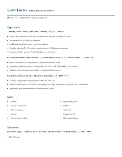 Territory Sales Executive Resume