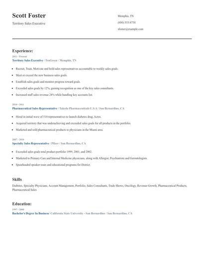 Territory Sales Executive Resume