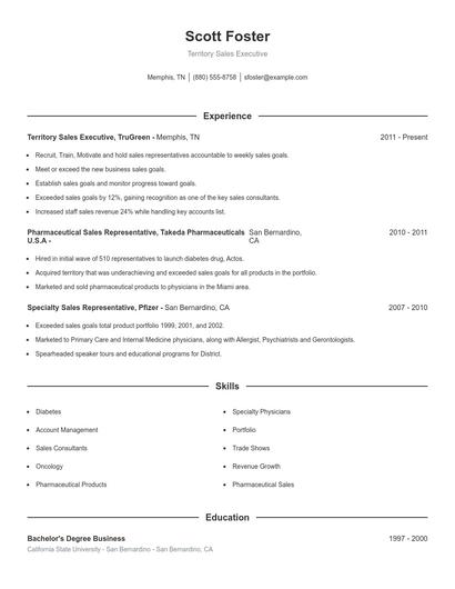 Territory Sales Executive Resume