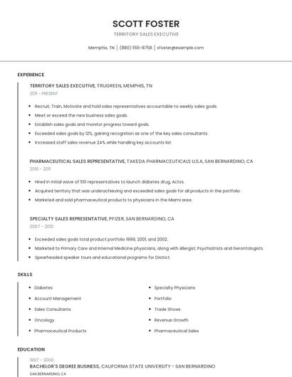 Territory Sales Executive Resume