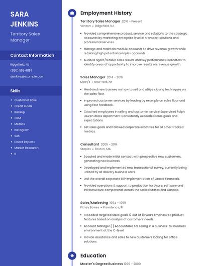 Territory Sales Manager Resume