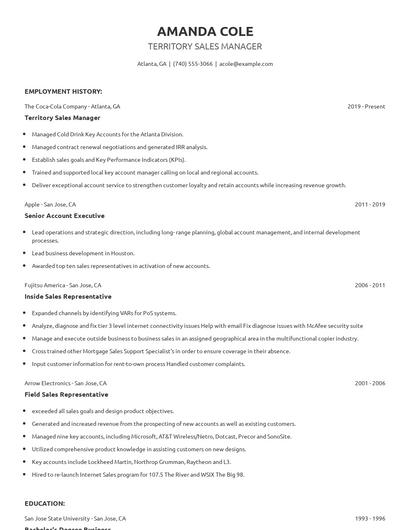 Territory Sales Manager Resume