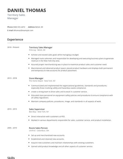 Territory Sales Manager Resume