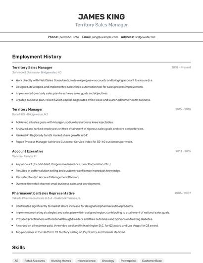 Territory Sales Manager Resume