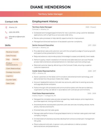 Territory Sales Manager Resume