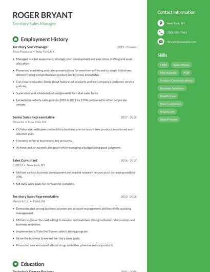 Territory Sales Manager Resume