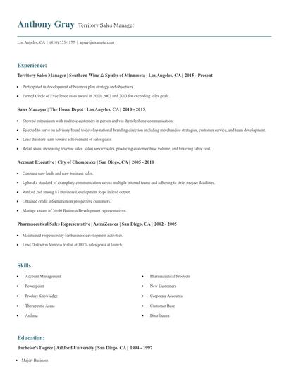 Territory Sales Manager Resume