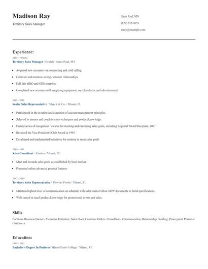 Territory Sales Manager Resume