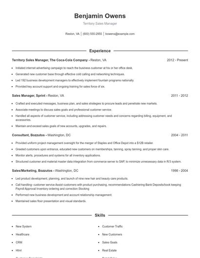 Territory Sales Manager Resume