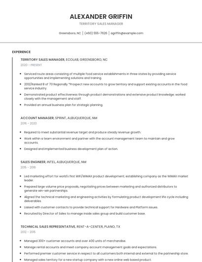 Territory Sales Manager Resume