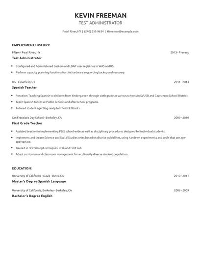 Test Administrator Resume