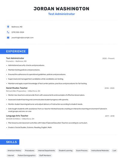 Test Administrator Resume