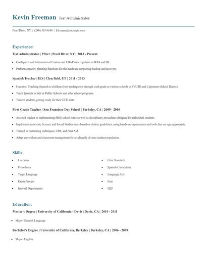 Test Administrator Resume