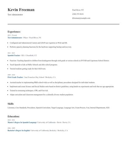 Test Administrator Resume