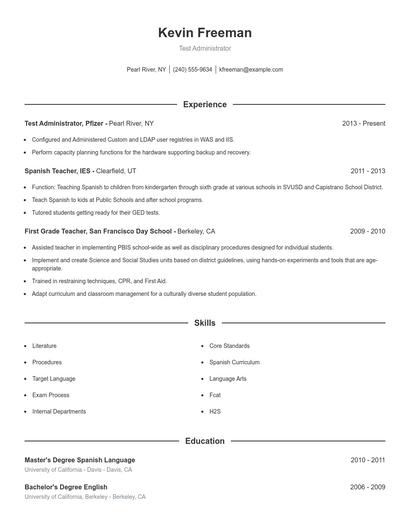 Test Administrator Resume