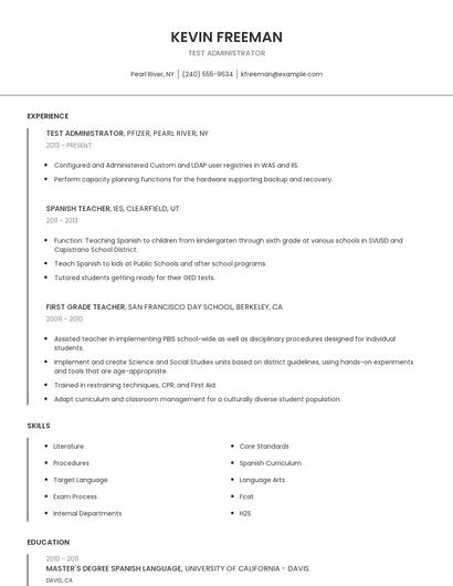 Test Administrator Resume