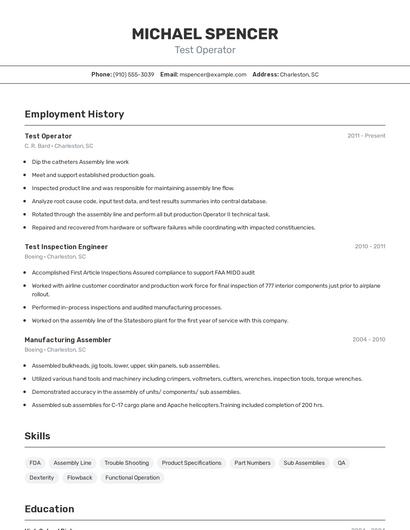 Test Operator Resume