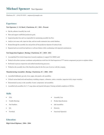 Test Operator Resume