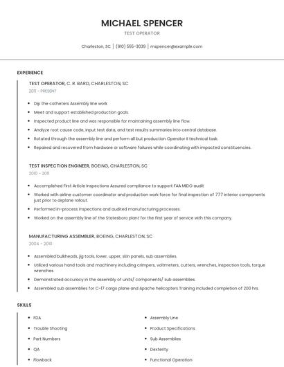 Test Operator Resume