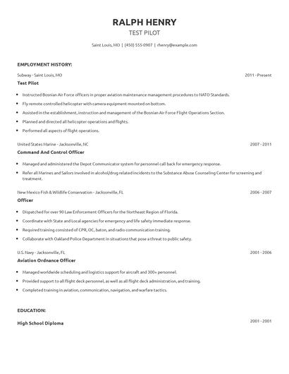 Test Pilot Resume