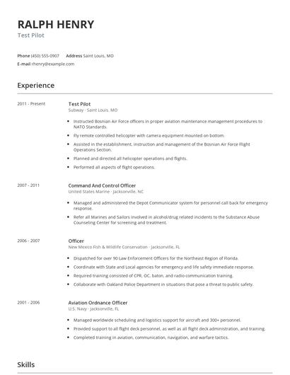 Test Pilot Resume