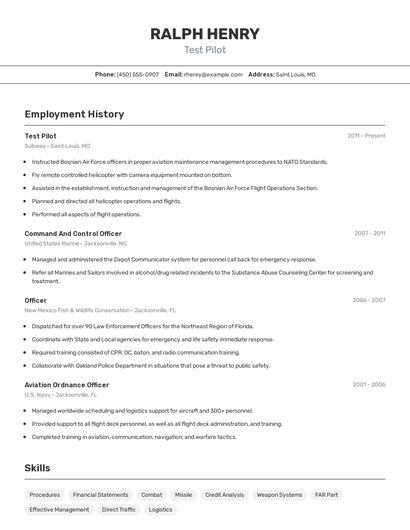Test Pilot Resume