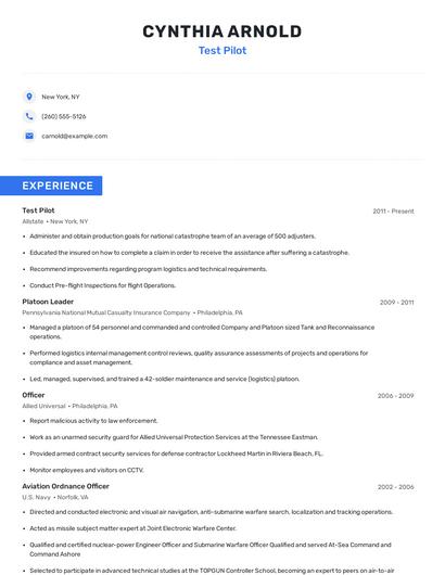 Test Pilot Resume