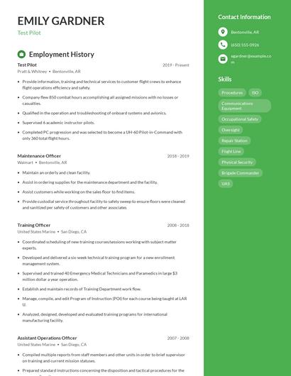 Test Pilot Resume