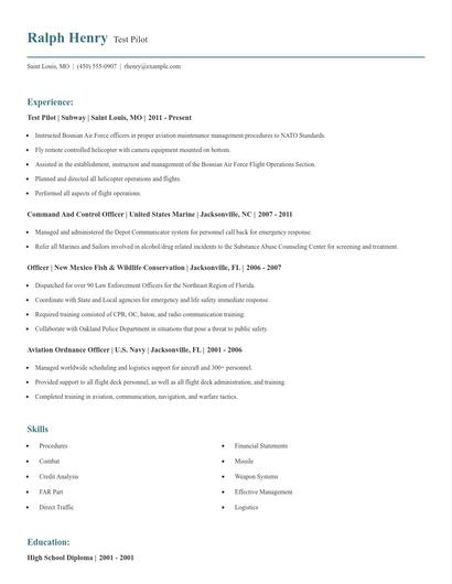Test Pilot Resume