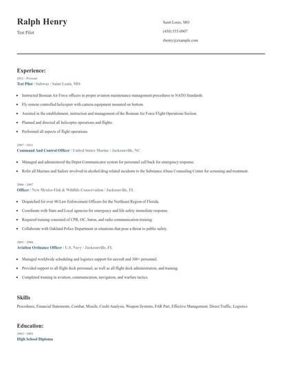 Test Pilot Resume