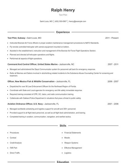 Test Pilot Resume