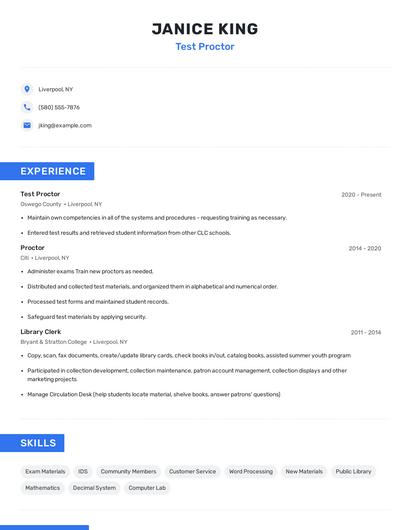 Test Proctor Resume