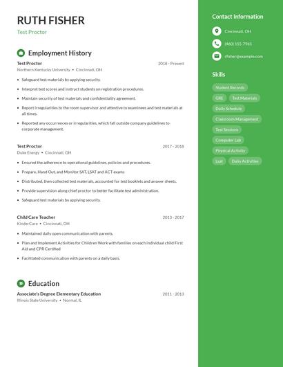 Test Proctor Resume