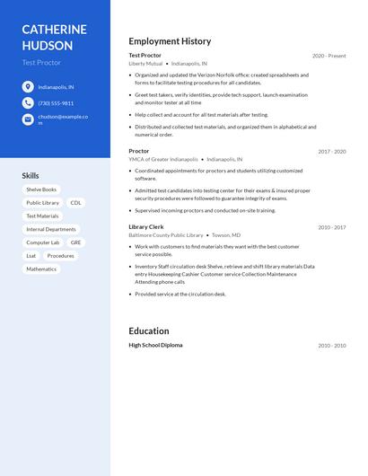 Test Proctor Resume