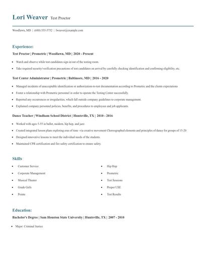 Test Proctor Resume