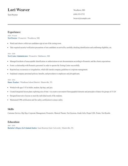 Test Proctor Resume