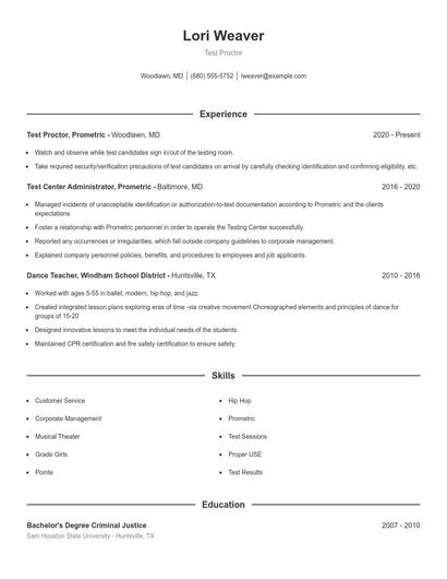 Test Proctor Resume