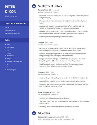 Texture Artist Resume