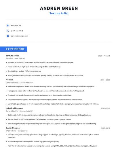 Texture Artist Resume